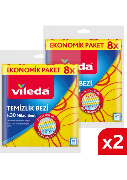 2 Paket 8'li 30% Mikrofiberli Mutfak Bezi