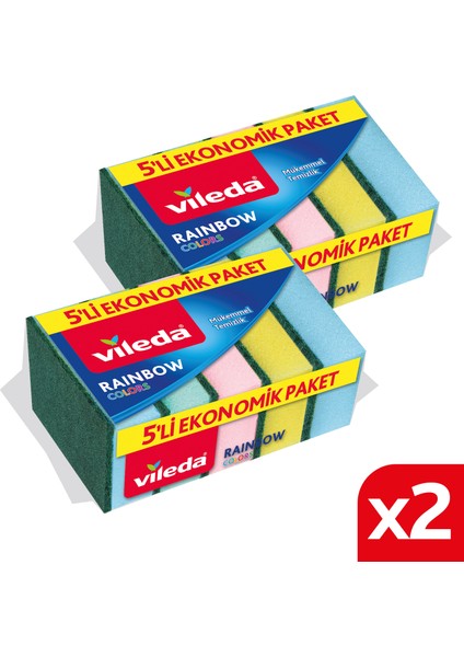 2 Paket 5'li Rainbow Bulaşık Süngeri