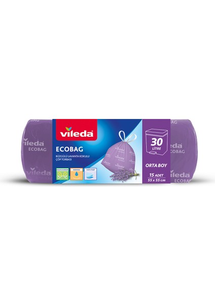 2 Paket 30 Litre Orta Boy 15'li Büzgülü Lavanta Kokulu Çöp Torbası fiyatları