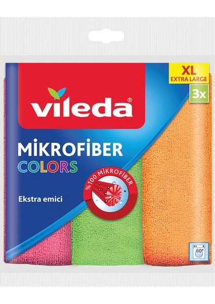 3'lü Mikrofiber Colors XL 36x38 Temizlik Bezi