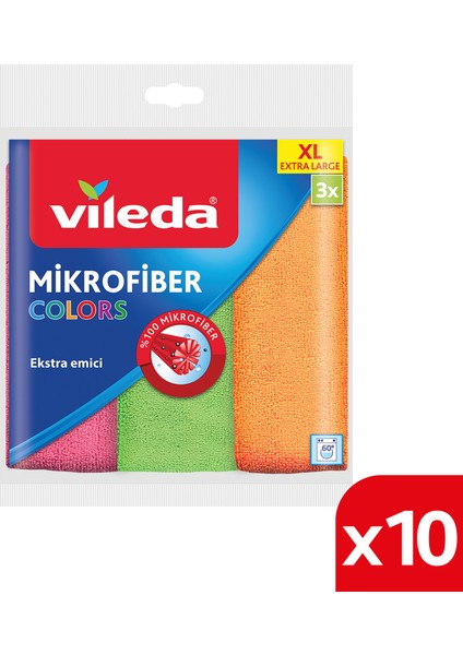 10 Paket 3'lü Mikrofiber Colors XL 36x38 Temizlik Bezi