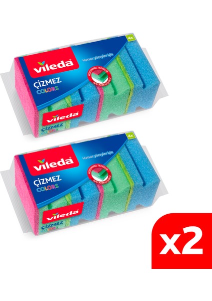 2 Paket 4'lü Colors Çizmez Bulaşık Süngeri