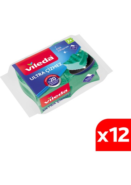 12 Paket 2'li Ultra Çizmez Oluklu Bulaşık Süngeri