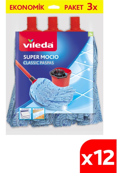 12 Paket Supermocio 3'lü Klasik Yedek Paspas