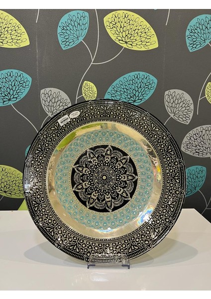 Osmanlı Motifli 990 Ayar Gümüş Kaplama 40CM Hediyelik Dekoratif Cam Tabak Gümüştabak