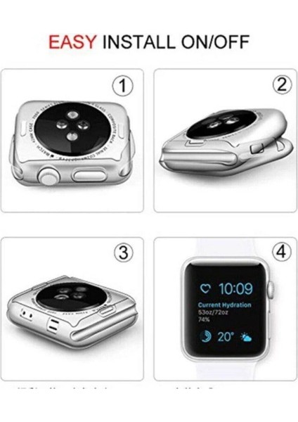 Apple Watch 1 2-3-4-5-6-Se Serisi ( 44MM ) 360 Tam Koruma Şeffaf Silikon Kılıf Premium Model