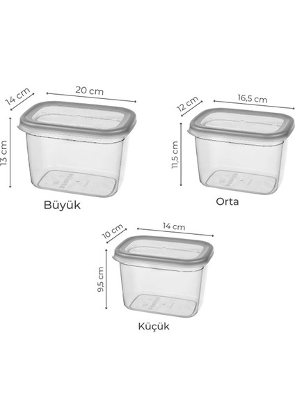 Ness Avm Darbeye ve Uv Işınlarında Ekstra Dayanıklı, Derin Dondurucu ve Mikrodalga Fırında Kullanıma Uygun Kamp ve Piknik 3'lü Set Çok Amaçlı Saklama Kabı -2300ML-1300ML-800ML