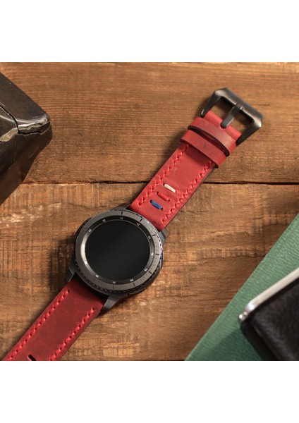 Samsung Galaxy Watch 4 5 6 / Watch 6 Classic 40MM 43MM 44MM 47MM Watch 5 Watch 5 Pro 40MM 44MM 45MM Watch 4 40MM 42MM 44MM 46MM 3 İp Motifli Kırmızı Deri Kordon 20MM Deri Kayış