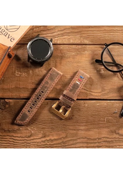 VVagave Samsung Galaxy Watch 4 5 6 / Watch 6 Classic 40MM 43MM 44MM 47MM Watch 5 Watch 5 Pro 40MM 44MM 45MM Watch 4 40MM 42MM 44MM 46MM 3 İp Motifli Gri Deri Kordon 20MM Kahverengi