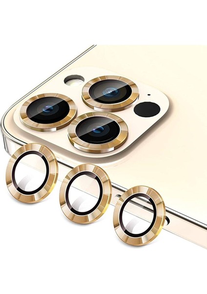 iPhone 11 Pro/11 Pro Max Uyumlu Alüminyum Alaşım 3D Kamera Lens Koruyucu Gold [3'lü Set]