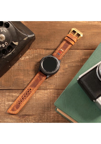 Samsung Galaxy Watch 4 5 6 / Watch 6 Classic 40MM 43MM 44MM 47MM Watch 5 Watch 5 Pro 40MM 44MM 45MM Watch 4 40MM 42MM 44MM 46MM 3 İp Motifli Gri Deri Kordon 20MM Hardal fırsatları