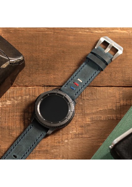 Samsung Galaxy Watch 4 5 6 / Watch 6 Classic 40MM 43MM 44MM 47MM Watch 5 Watch 5 Pro 40MM 44MM 45MM Watch 4 40MM 42MM 44MM 46MM 3 İp Motifli Deri Kordon 20MM Hakiki Deri Kayış Mavi modelleri