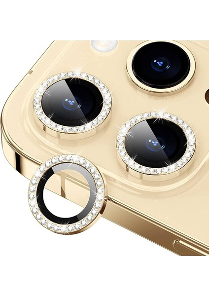 iPhone 11 Pro /11 Pro Max Uyumlu Swarovski Taşlı 3D Kamera Lens Koruyucu Gold [3'lü Set]