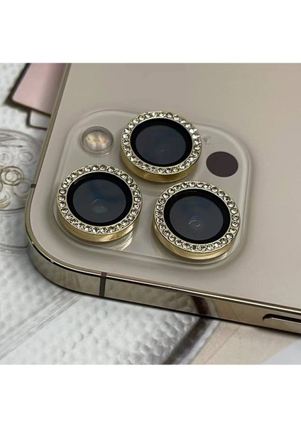 iPhone 11 Pro /11 Pro Max Uyumlu Swarovski Taşlı 3D Kamera Lens Koruyucu Gold [3'lü Set]