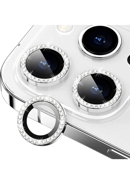 iPhone 13 Pro /13 Pro Max Uyumlu Swarovski Taşlı 3D Kamera Lens Koruyucu Gümüş [3'lü Set]