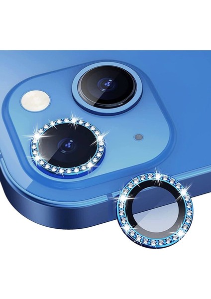 iPhone 13 /13 Mini Uyumlu Swarovski Taşlı 3D Kamera Lens Koruyucu Mavi [2'li Set]