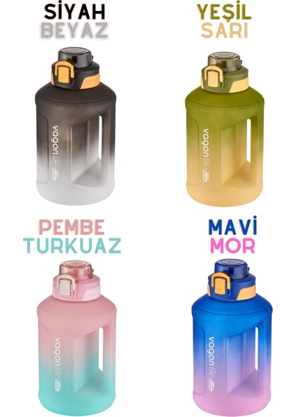 1600ML Çift Renk Taşıma Askılı ve Kulplu Motivasyon Su Matarası Sticker Hediyeli modelleri