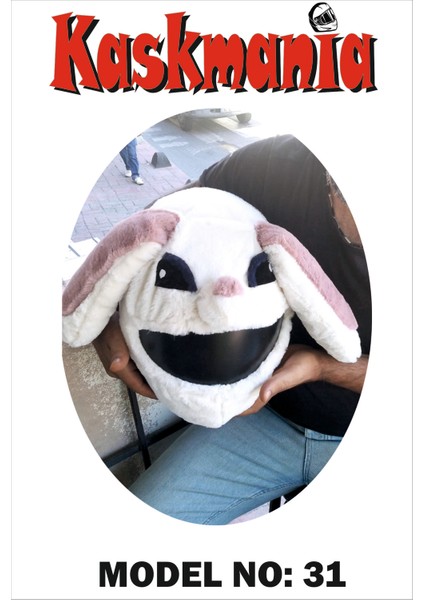 Peluş Kask Kılıfı Beyaz Tavşan