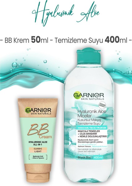 Micellar Temizleme Suyu Hyaluronik Aloe 400 Ml Ve Bb Krem Açık Ton 50 Ml