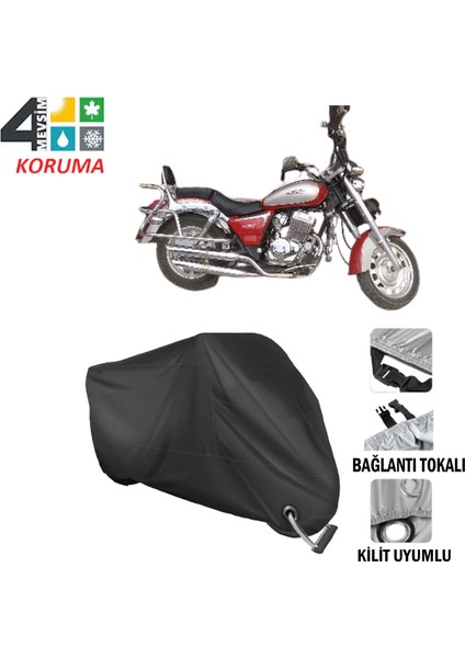 Çelik Motor Crown 150 Branda Motosiklet Brandası Bağlantı ve Kilit Uyumlu Siyah