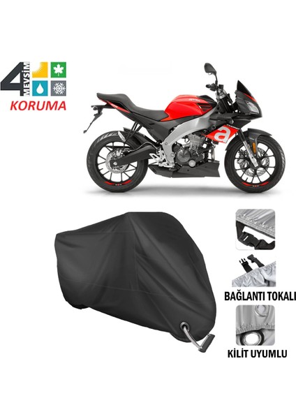 Aprilia Tuono 125 Branda Motosiklet Brandası Bağlantı ve Kilit Uyumlu Siyah