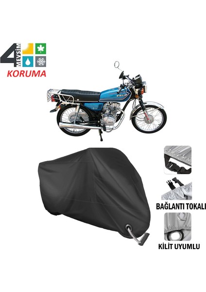 Çelik Motor 100CC Branda Motosiklet Brandası Bağlantı ve Kilit Uyumlu Siyah