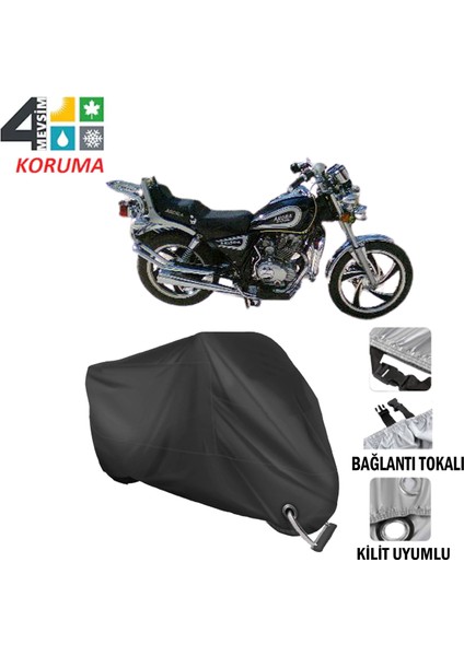Arora Ar 150-A Branda Motosiklet Brandası Bağlantı ve Kilit Uyumlu Siyah