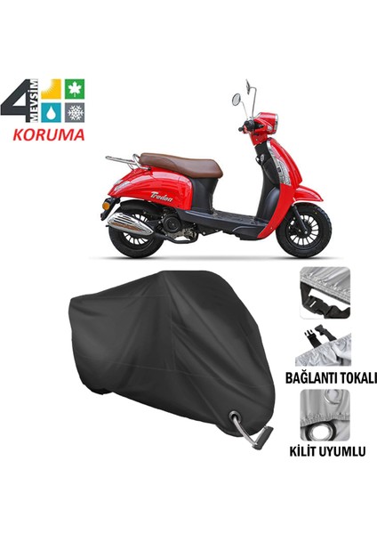 Kanuni Trodon 50 Branda Motosiklet Brandası Bağlantı ve Kilit Uyumlu Siyah