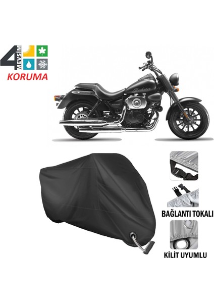 Rks Cruiser 250 Branda Motosiklet Brandası Bağlantı ve Kilit Uyumlu Siyah