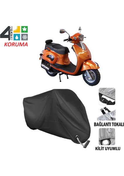 Mondial 125 Kv Motosiklet Branda Bağlantı ve Kilit Uyumlu Siyah