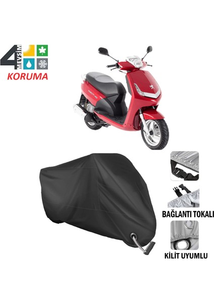 Peugeot Vivacity 125 Branda Motosiklet Brandası Bağlantı ve Kilit Uyumlu Siyah