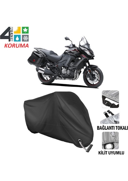 Kawasaki Klz 1000 Versys Branda Motosiklet Brandası Bağlantı ve Kilit Uyumlu Siyah