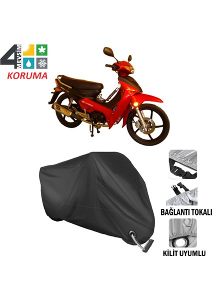 Kymco Activ 100 Branda Motosiklet Brandası Bağlantı ve Kilit Uyumlu Siyah