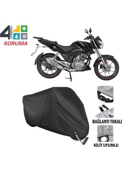 Mondial 150 Z-One Motosiklet Branda Bağlantı ve Kilit Uyumlu Siyah