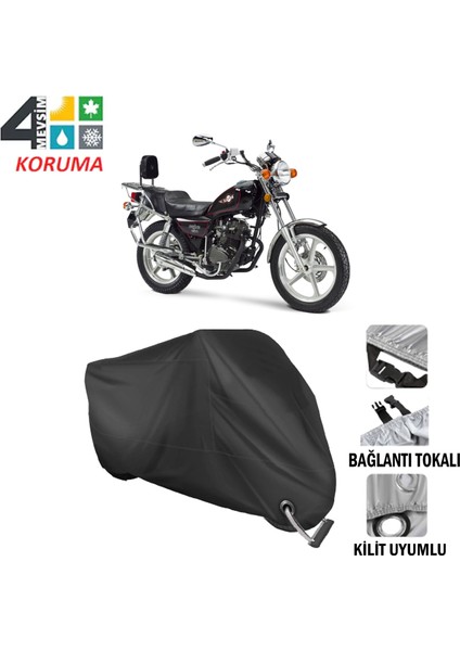 Kanuni Seyhan 150 Branda Motosiklet Brandası Bağlantı ve Kilit Uyumlu Siyah