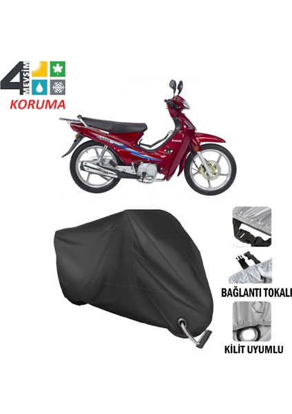 Kanuni Cup 100 S Branda Motosiklet Brandası Bağlantı ve Kilit Uyumlu Siyah