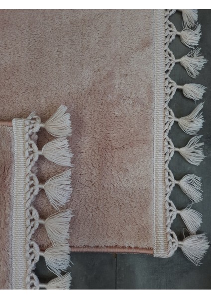 Elite Pudra Pembe Ponpon Saçaklı Peluş 2'li Banyo Paspası Halısı Kaymaz Taban Klozet Takımı Püsküllü fiyatları