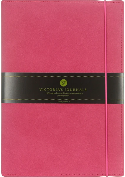 Victoria's Journals Bufallo Ikili Defter 9X14 cm , Vegan Deri Kalın Kapak , 64 Sayfa Çizgili Defter + 64 Sayfa  Noktalı Defter,  Lastikli .değişebilen Iç. Fuşya