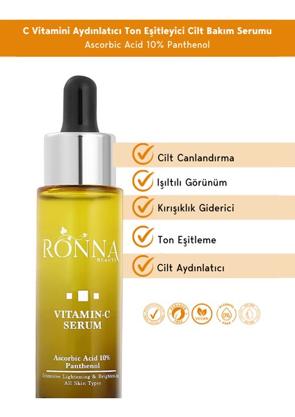 Cilt Tonu Eşitleyici Vitamin C Serum 30 ml Ascorbic Acid 10% Panthenol