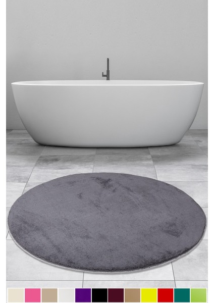 Elite Antrasit 120X120 cm Yuvarlak Peluş Banyo Halısı Kaymaz Taban Pufidik Banyo Paspası