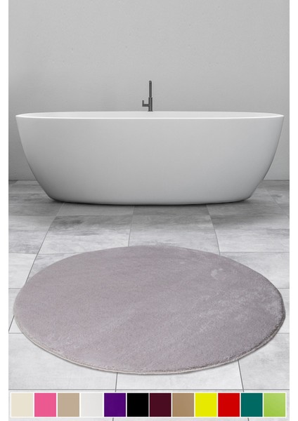 Elite Gri 120X120 cm Yuvarlak Peluş Banyo Halısı Kaymaz Taban Pufidik Banyo Paspası