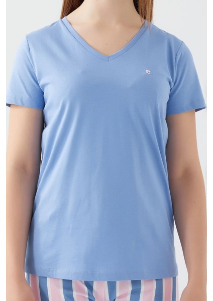 %100 Pamuk Kısa Kol V Yaka Kadın Pijama Takım 8596 fırsatları