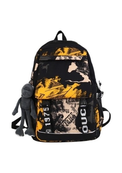 Büyük Kapasiteli Grafiti Desenli Okul Sırt Çantası-Beyaz (Yurt Dışından)