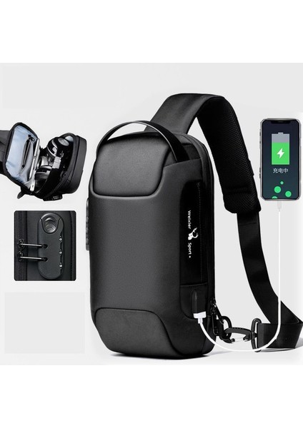 Ruichihu Erkek Şifreli Kilit Oxford Kumaş Spor Crossbody Omuz Çantası - Kahverengi (Yurt Dışından)