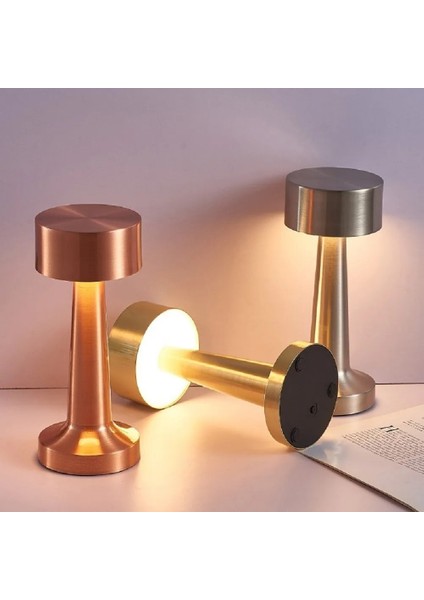 HL-007G Dekoratif Metal Gold Kablosuz Masa Lambası Dim Edilebilir Usb Şarzlı Ledli 5V 3 Renk Işık