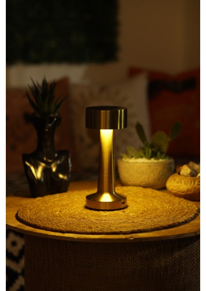 HL-007G Dekoratif Metal Gold Kablosuz Masa Lambası Dim Edilebilir Usb Şarzlı Ledli 5V 3 Renk Işık