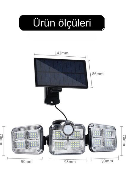 Solar Güneş Enerjili 122 Ledli Hareket Sensörlü Bahçe Aydınlatma Sokak Lambası Solar