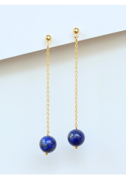 Lapis Lazuli Doğal Taşlı Altın Kaplama Küpe