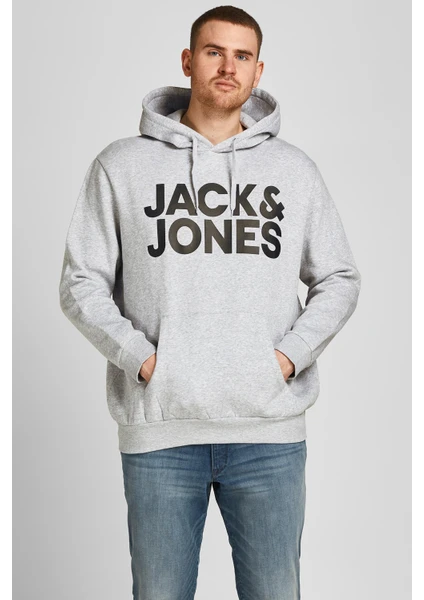 Jack & Jones Plus Jjecorp Pamuklu Kapüşonlu Kanguru Cepli Regular Fit  Sweat Erkek Sweat 12163777