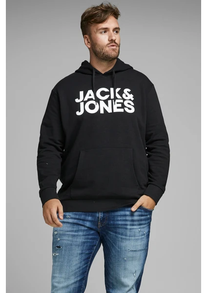 Jack & Jones Plus Jjecorp Pamuklu Kapüşonlu Kanguru Cepli Regular Fit  Sweat Erkek Sweat 12163777